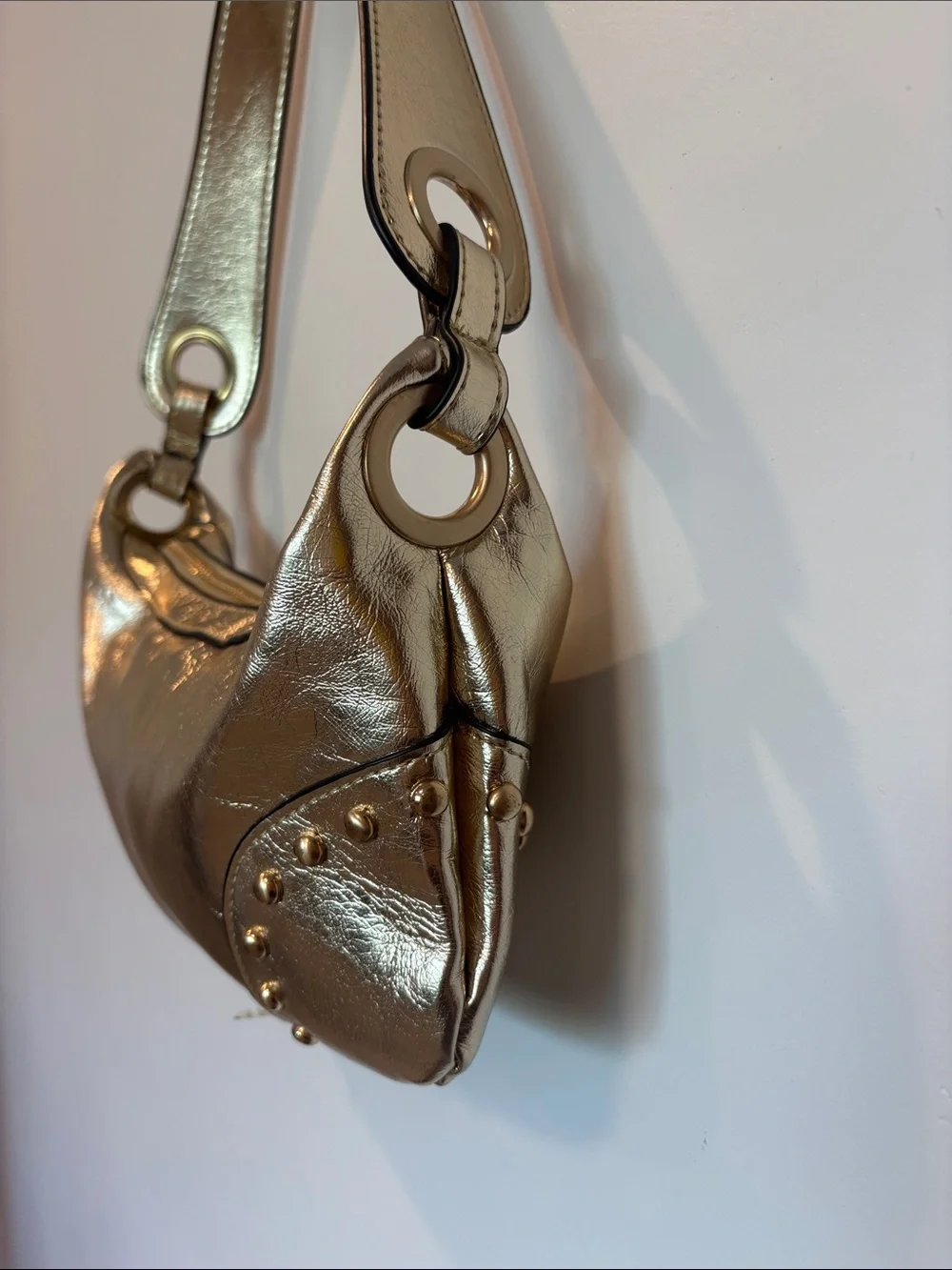 Stradivarius Metallic Gold Studded Shoulder Bag